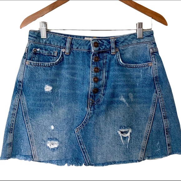 We The Free Dresses & Skirts - We The Free Raw Hem Denim Button Fly Mini Skirt Women’s Size 27 Western Wear